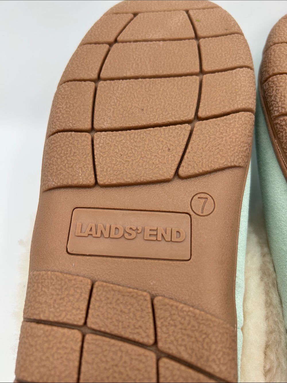 Lands End Mint Green Suede Embroidery Details Moccasin Slip On Shearling Lining - Picture 8 of 14